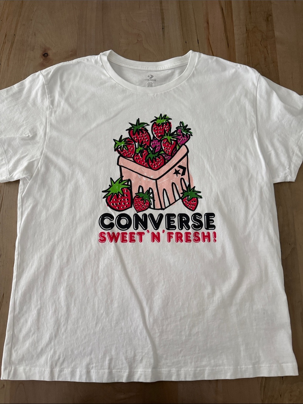 Converse White Tee with Pink Carton and Red Strawberries